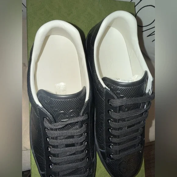 Gucci Black Embossed GG Leather Low-Top Sneakers